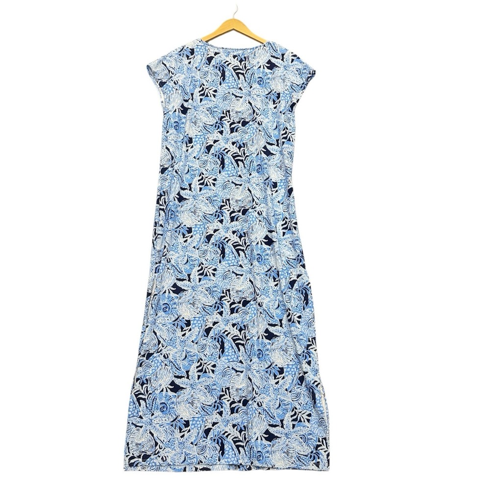 Lilly Pulitzer Dress Women's Large Talli Maxi Coverup Bonaire Blue Coastal Shell - Picture 2 of 7